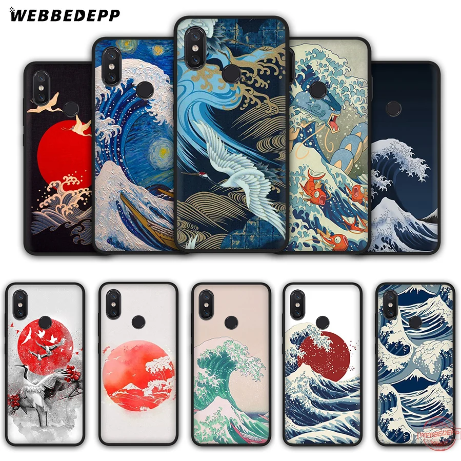 WEBBEDEPP Wave Art Japanese Green Illust Soft Case for Xiaomi Mi A3 9 9T 10 Lite CC9E Max 3 Redmi 7A K20 Pro K30 X2 | Мобильные
