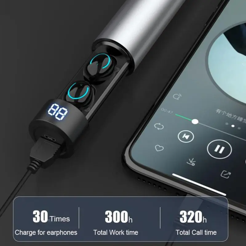 Наушники-вкладыши Bluetooth 5,0 с цифровым дисплеем, выдвижная Беспроводная стерео спортивная Гарнитура, аксессуары с зарядным устройством