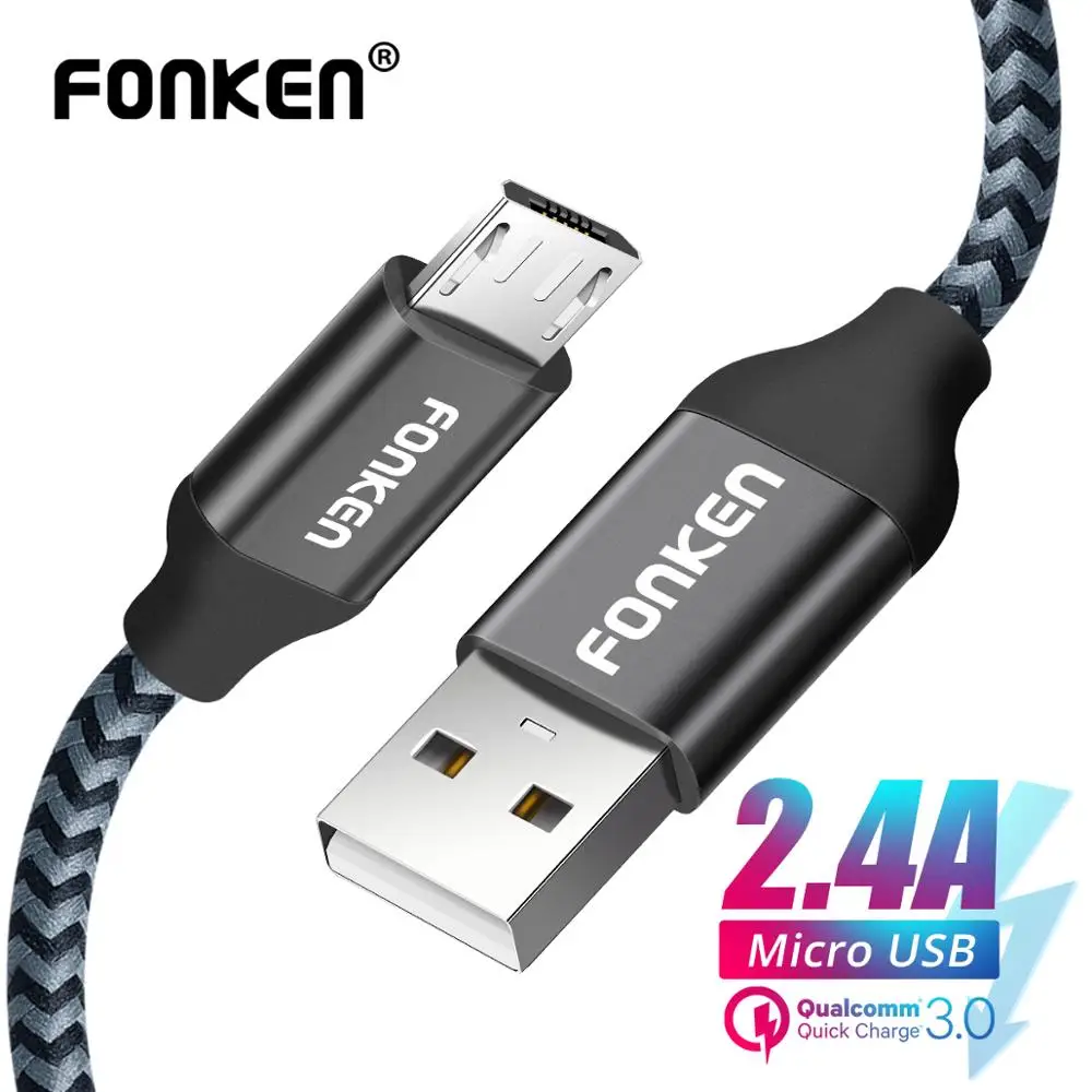 FONKEN Micro USB кабель для зарядки телефона 1 м 2 м микро кабель Supercharge для redmi note 6 быстрое зарядное устройство мобильный Android шнур для передачи данных