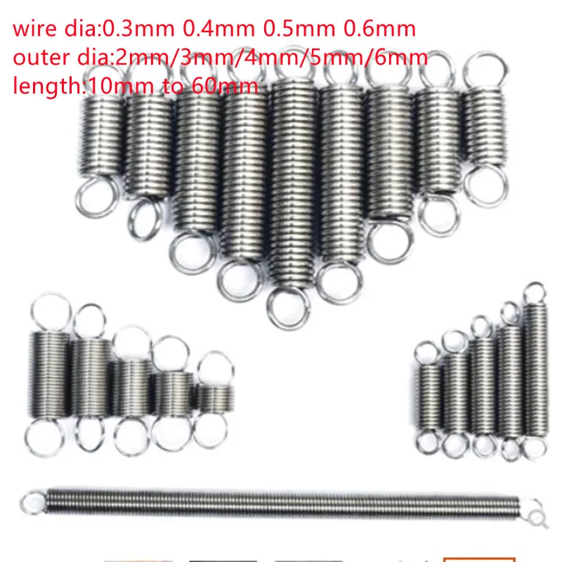 10pcs/lot 0.3mm 0.4mm 0.5mm Stainless steel extension tension spring with hooks | Обустройство дома