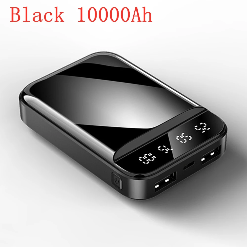 Зеркальный внешний аккумулятор 10000 мА/ч, внешний мини-аккумулятор для iPhone 11, светодиодный дисплей 20000 мА/ч, внешний аккумулятор с двумя USB 4800 мА/ч, портативное зарядное устройство - Цвет: 10000mAh Black