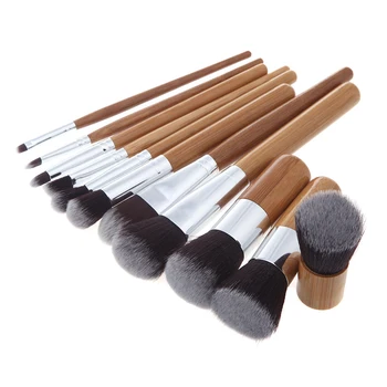 

11pcs natural bamboo handle makeup brush with canvas bag japanese style cosmetic brushes beauty tools kit drop shipping