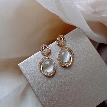 

925 Silver Delicacy Multi-turn Diamond Set Opal Earrings Women's 2020 Online Celebrity Hot Selling Europe and America Fashion Ea