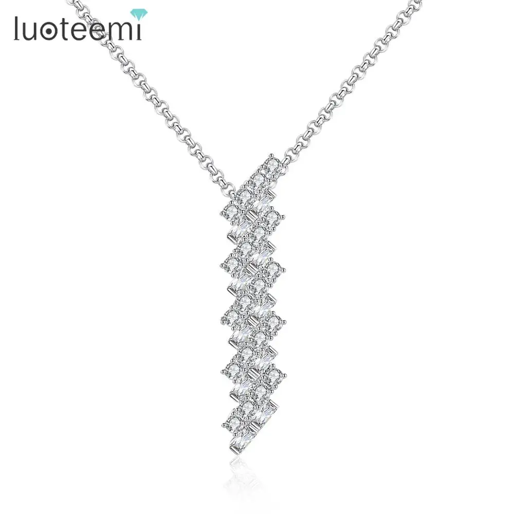 

LUOTEEMI Delicate Design Clear Cubic Zircon Long Pendant Necklaces Choker for Women Girls Wedding Party Fashion Jewelry Gift