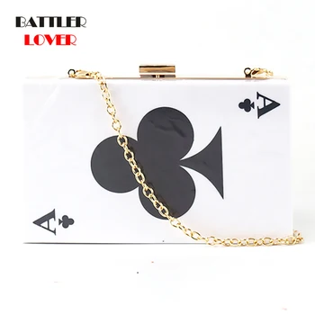 

Acrylic Clutch Bag Women Wedding Evening Dinner Purse and Handbag Playing Cards Design Pattern Personalized Chain Shoulder Flaps
