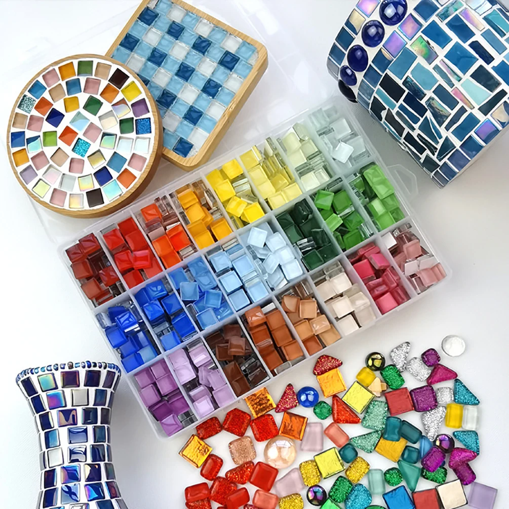 100g Glass Mosaic Tiles 1cm Square Mosaic Craft for Children Kids Mosaic Stones 