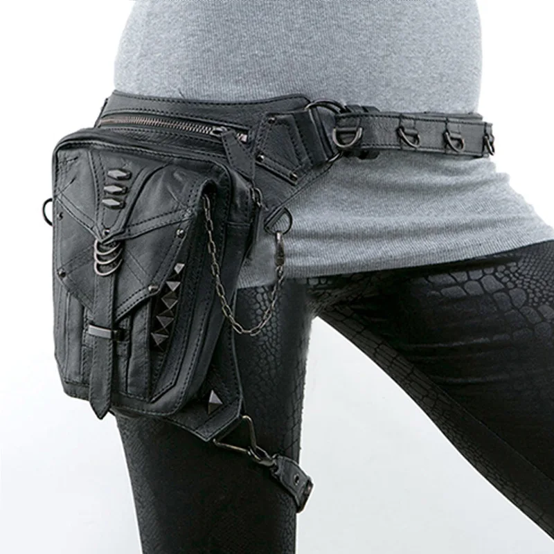 Fashion Outdoor Tassel Rivet Men Gothic Steampunk Waist Bag with Men Single Shoulder Crossbody Bags Holder Messenger Bags