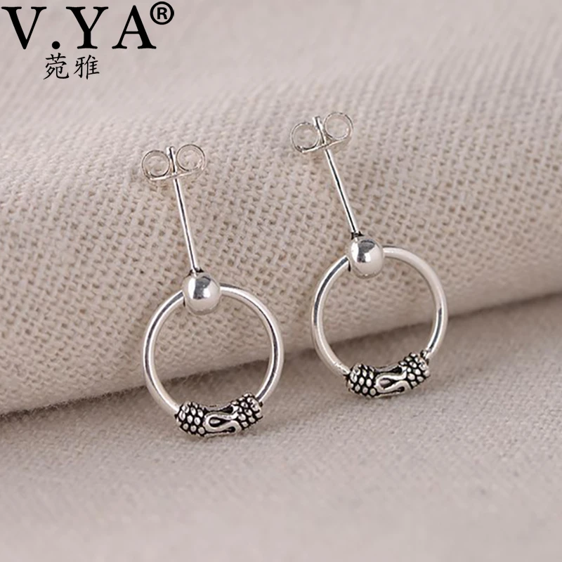 

V.YA 925 Sterling Silver Round Circle Earring For Women Simple Vintage Earings Fashion Small Long Earrings