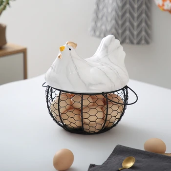

Ceramic Egg Storage Basket Snack Fruit Basket Creative Collection Ceramic Hen Oraments Decoration Kitchen Accessories