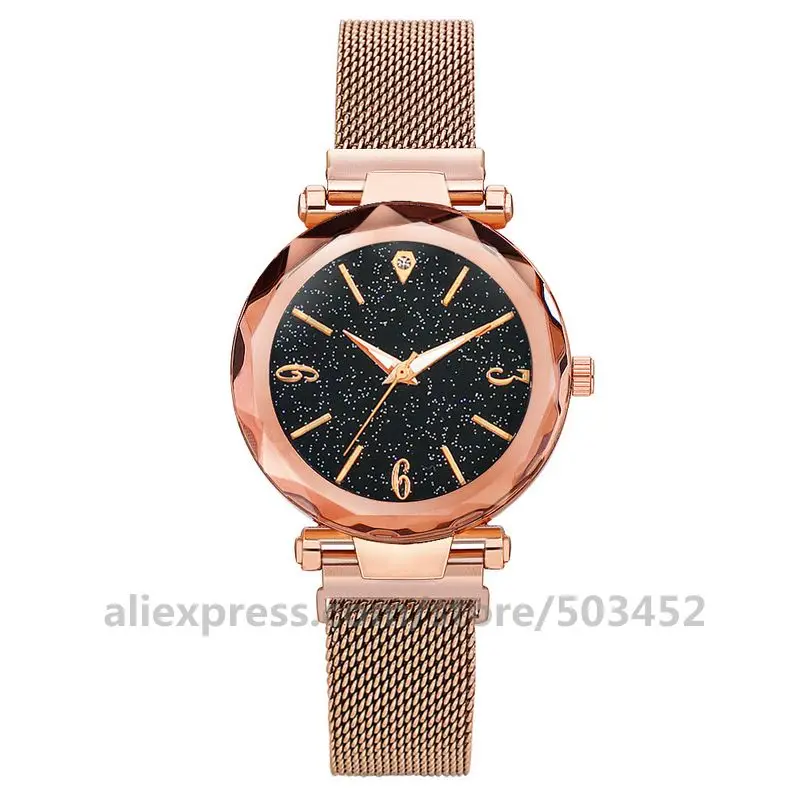 rose gold 100 шт./лот 8691 без логотипа Светящиеся женские часы модные женские часы магнитные часы Звездное небо женские часы - Цвет: rose gold