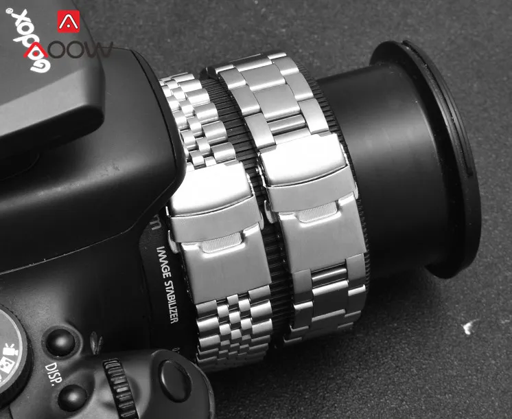 Men's Stainless Steel Curved End Watch Band with Folding Buckle, 20/22mm