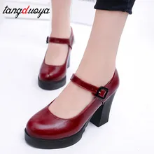 Туфли-лодочки на платформе с толстым каблуком; цвет красный, черный; женская обувь для работы на каблуке; обувь с ремешком и пряжкой на щиколотке; женские туфли-лодочки на каблуке; scarpin feminino