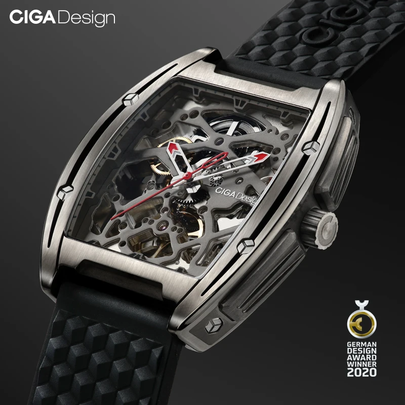 CIGA DESIGN Z Series Titanium Case Automatic Mechanical Wristwatch Silicone Strap Timepiece (With One Leather Strap For Free) afbeelding