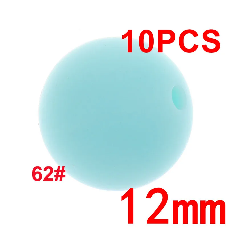 62 Blue Green Fkisbox, 10 шт., 12 мм, жемчужный Силиконовый круглый Прорезыватель для зубов для детей, Бисероплетение без бисероплетения, подарок для младенцев, прорезыватель, подвеска, ожерелье, ювелирное изделие, Mordedor - Цвет: 62 Blue Green