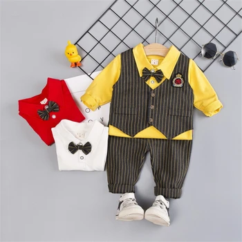 

3 Pcs Set Kids Clothes Set New British Wind Boys Clothes Children's Boy Suit Gentleman Children's Long Sleeve Vest Boys Wedding