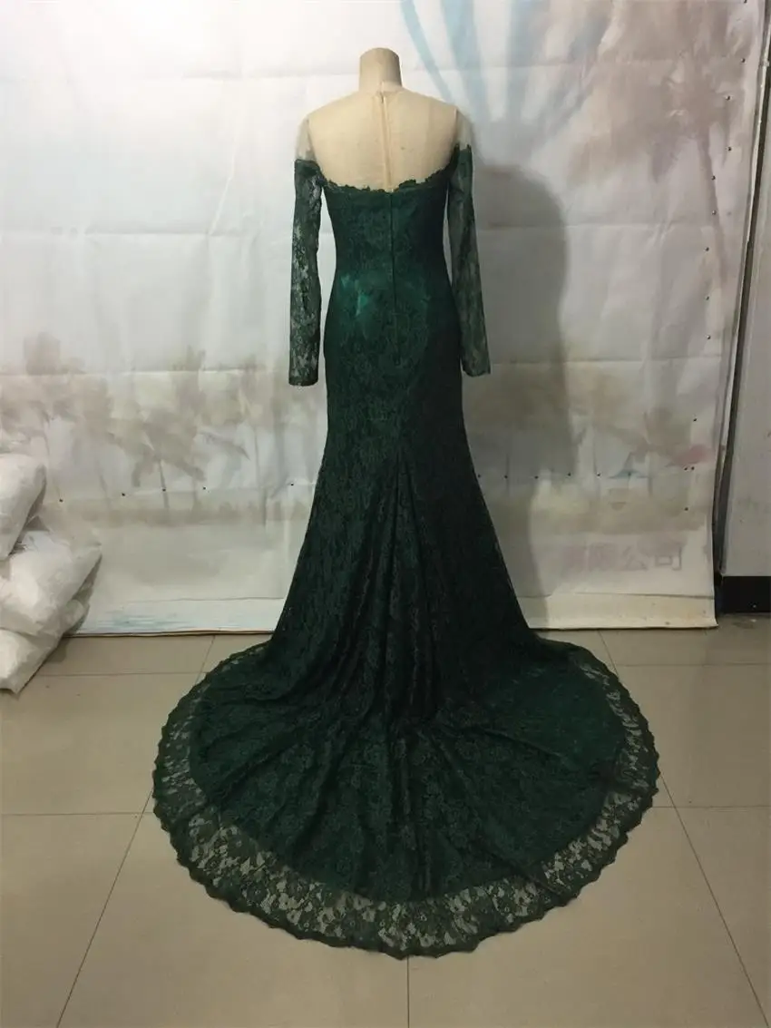 Темно-зеленое вечернее платье с длинным рукавом на заказ, вечернее платье для выпускного для женщин