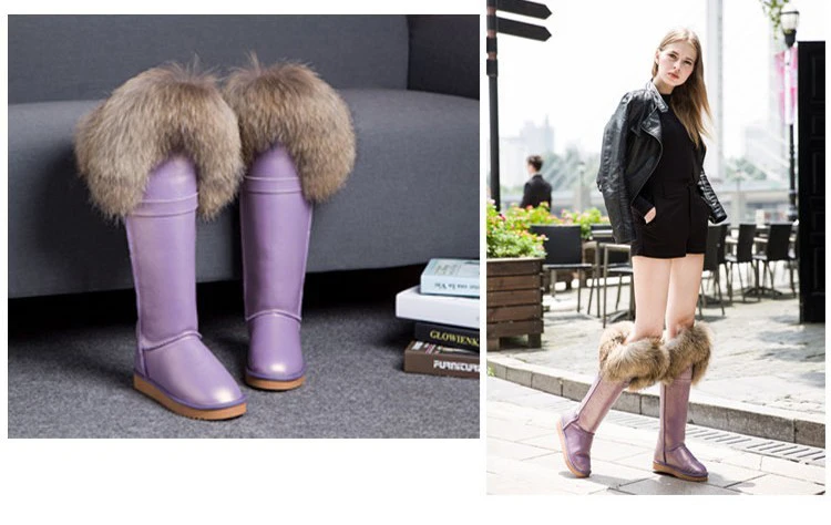; модные высокие зимние сапоги; botas mujer; женская зимняя обувь из натуральной кожи с натуральным лисьим мехом;