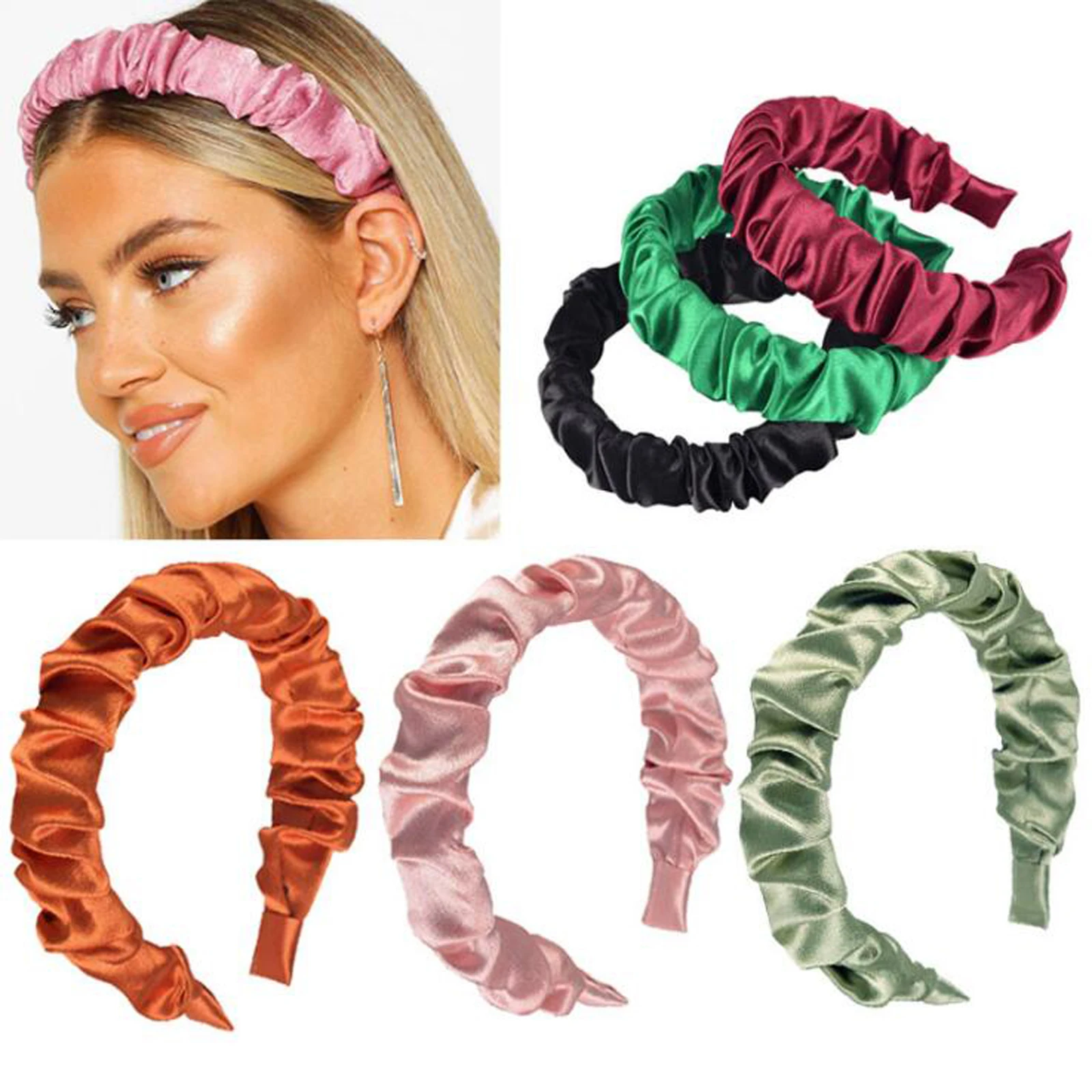 

New Fashion Women Headband Wholesale Autumn Hairband Pleated Cloth Hair Band Solid Casual Turban Soft Hair Accessories