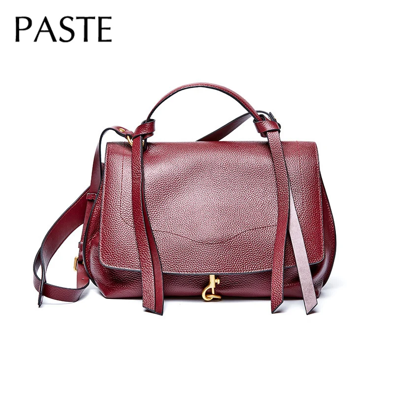 Винтажная Натуральная Воловья кожа мягкая кожаная женская сумка с ленточками