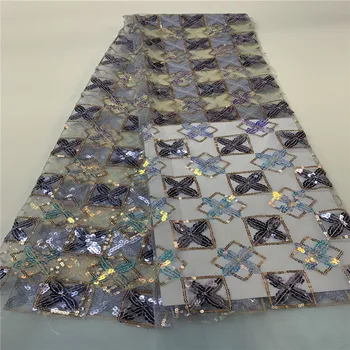 

Sequined Mesh Tulle Lace gray/gold African Net Sequins Lace Fabrics High Quality Indian Lady Evening Dresses Mesh Lace Material