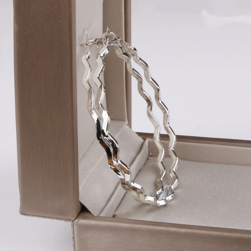 Золотой Серебряный Цвет Большой Круглый 6 см волнистые серьги-кольца для женщин подарок модные ювелирные изделия Горячие