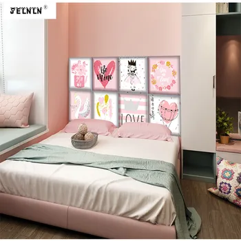 

Cartoon pattern soft bag children wall sticker headboard tatami anti-collision bedroom background pink pattern 3D wall sticker