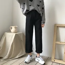 Женский Осенний Модный корейский стиль винтажный сплошной цвет ulzzang прямой джинсовый длиной до щиколотки джинсовый женский повседневный брюки джинсы