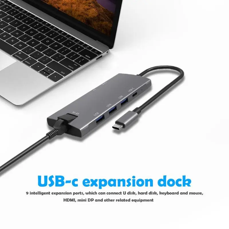9 в 1 usb type-C концентратор для HDMI Mini DP USB3.0 USB-C PD TF RJ45 удлинитель компактный и портативный удобный для переноски