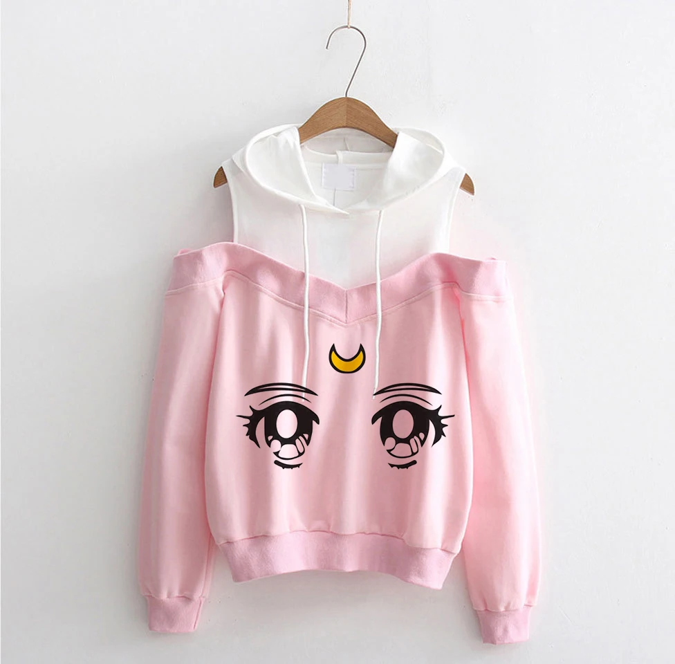 Sailor Moon hoodie Sweatshirt Kawaii Clothing Tops Women Harajuku Hoodies Sailor Moon Off Shoulder Sweatshirts women clothes
