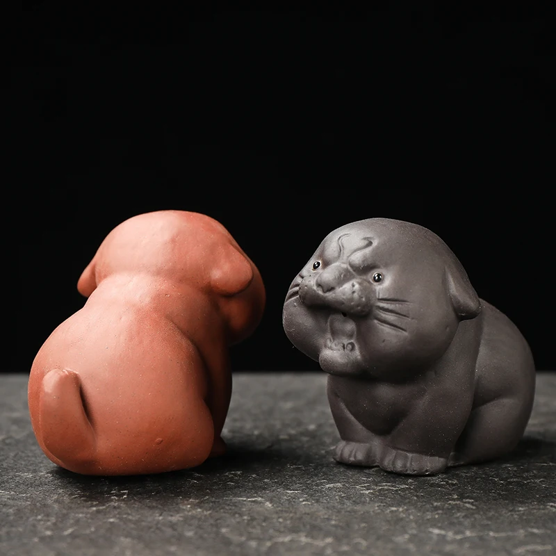 1PCS Creativity Handmade Purple Clay Tea Pet Chinese Zodiac Tiger Statue Ornaments Boutique Tea Decoration Accessories Crafts