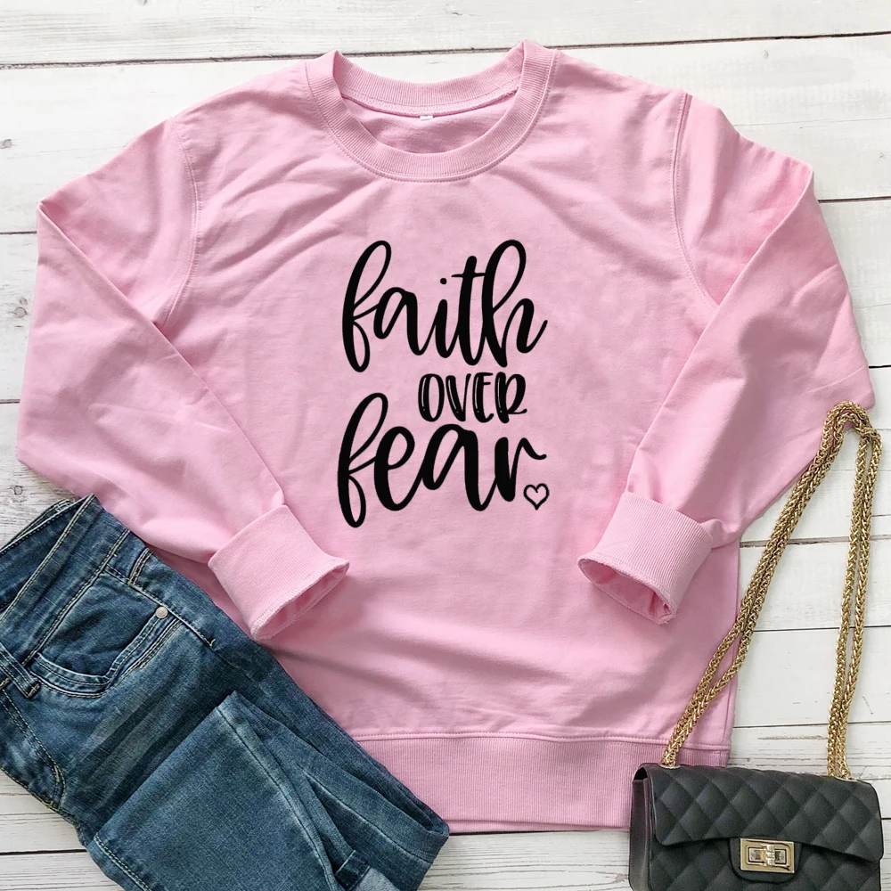 pink-black text Faith Over Fear хлопковая толстовка, Вдохновляющие Религиозные христианские пуловеры, женский джемпер с графическим рисунком Иисуса - Цвет: pink-black text