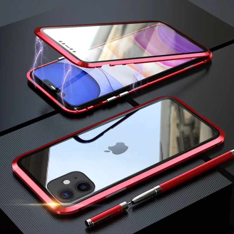 Полный защитный чехол для телефона iPhone 11 Pro Max, чехол 360, магнитный чехол для iPhone 11Pro, противоударный металлический бампер - Цвет: Red