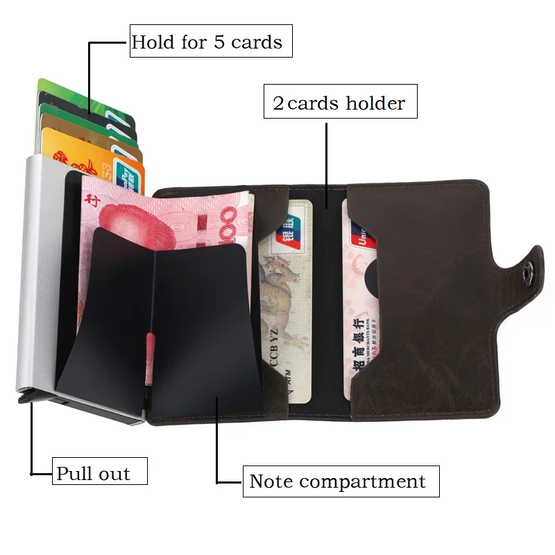 Металлическая кредитная карта, RFID держатель алюминиевая коробка винтажная искусственная кожа Crazy Horse Card id Holder модный кошелек для карт