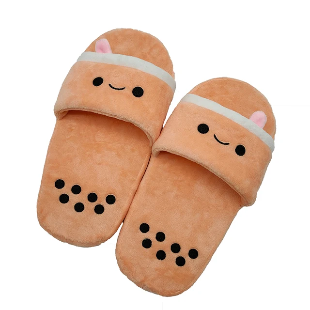 Cute Boba Pillow Bubble Tea Plush Slippers Stuffed Body Cup Shaped Shoes Super Soft Realistic Lifelike Plush Food Adult Slippers