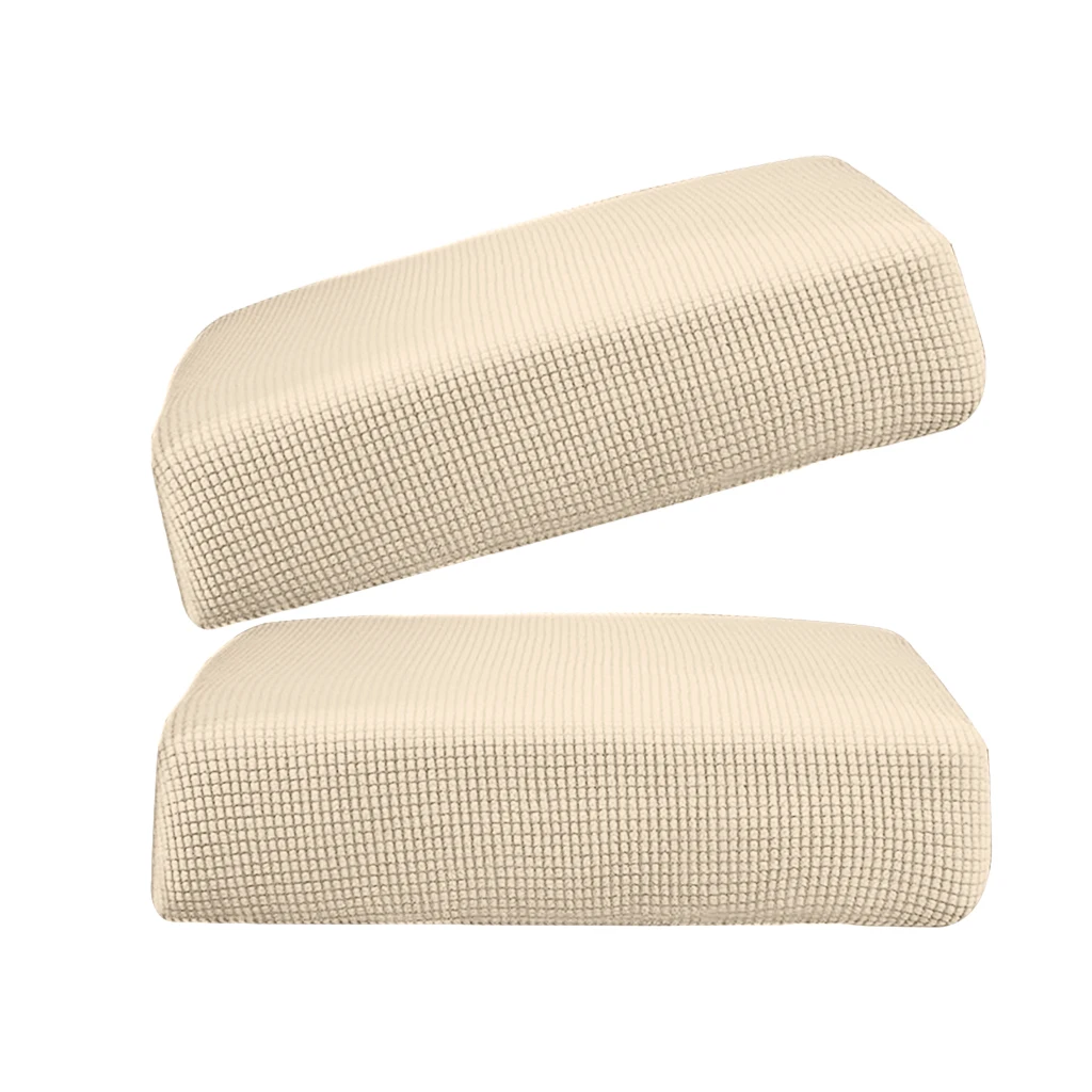 2Pcs Cream_Size S Stretchy Sofa Futon Seat Cushion Covers Couch Slipcover Protector Replacement Solid Color