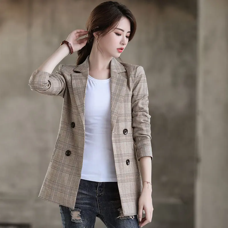 

Plaid Small Suit Women's 2019 Spring And Autumn New Style Korean-style Slim Fit Retro Pattern Casual Coat Mid-length Suit
