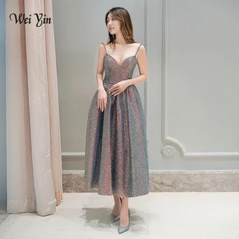 

AE0112 wei yin Shiny Evening Dress V Neck Long Evening Dresses Elegant Evening Gowns for Women Elegant Special Occasion Dresses