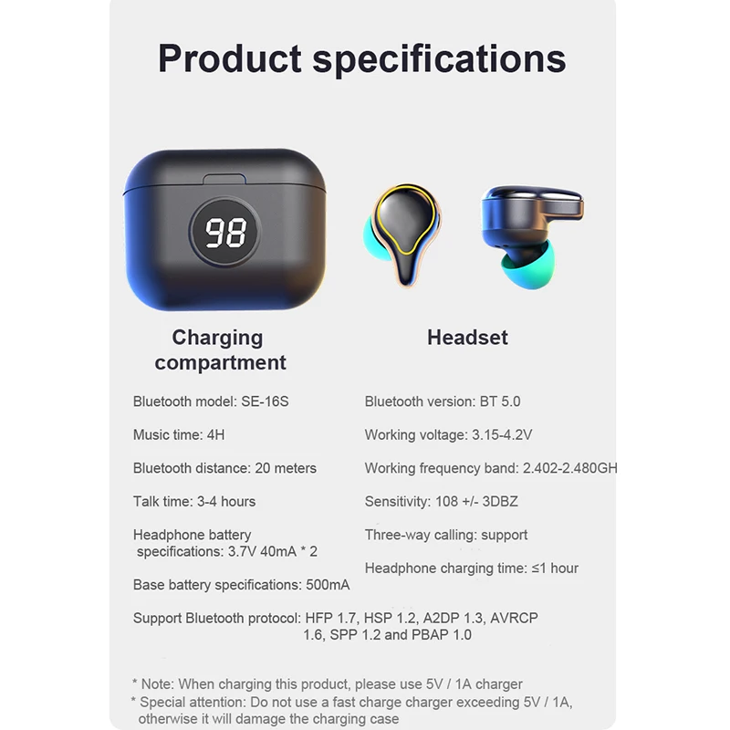 Новинка умные Bluetooth наушники SE 16S TWS беспроводные CVC8.0 с зарядным устройством