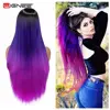 Wignee longue droite synthétique perruque Ombre violet cheveux pour les femmes partie moyenne cheveux résistant à la chaleur fibre partie quotidienne Bundle cheveux perruque ► Photo 2/6