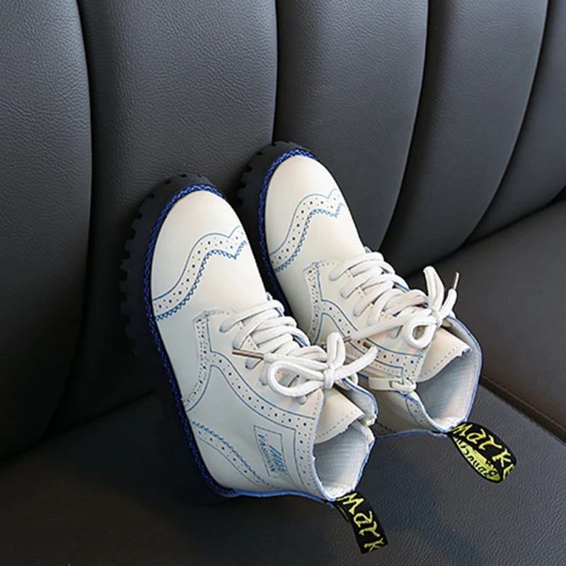 Детские ботинки для мальчиков и девочек в британском ретро стиле; детская осенне-зимняя обувь; кожаные хлопковые нескользящие кроссовки