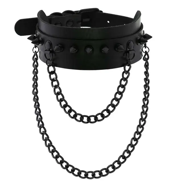 Gothic  Spike Choker Chain Collar Gothic Fashion Rivet black Leather Chokers Harajuku Grunge Goth necklace girls witch cosplay black