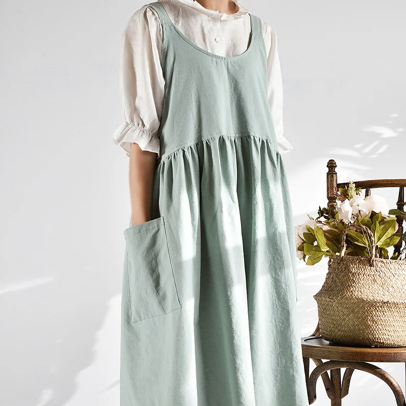 2020 Newest Hot Solid Cooking Kitchen Apron For Woman Female Bib Cotton Linen Dress Cafe Florist BBQ Aprons Kitchen Accessory