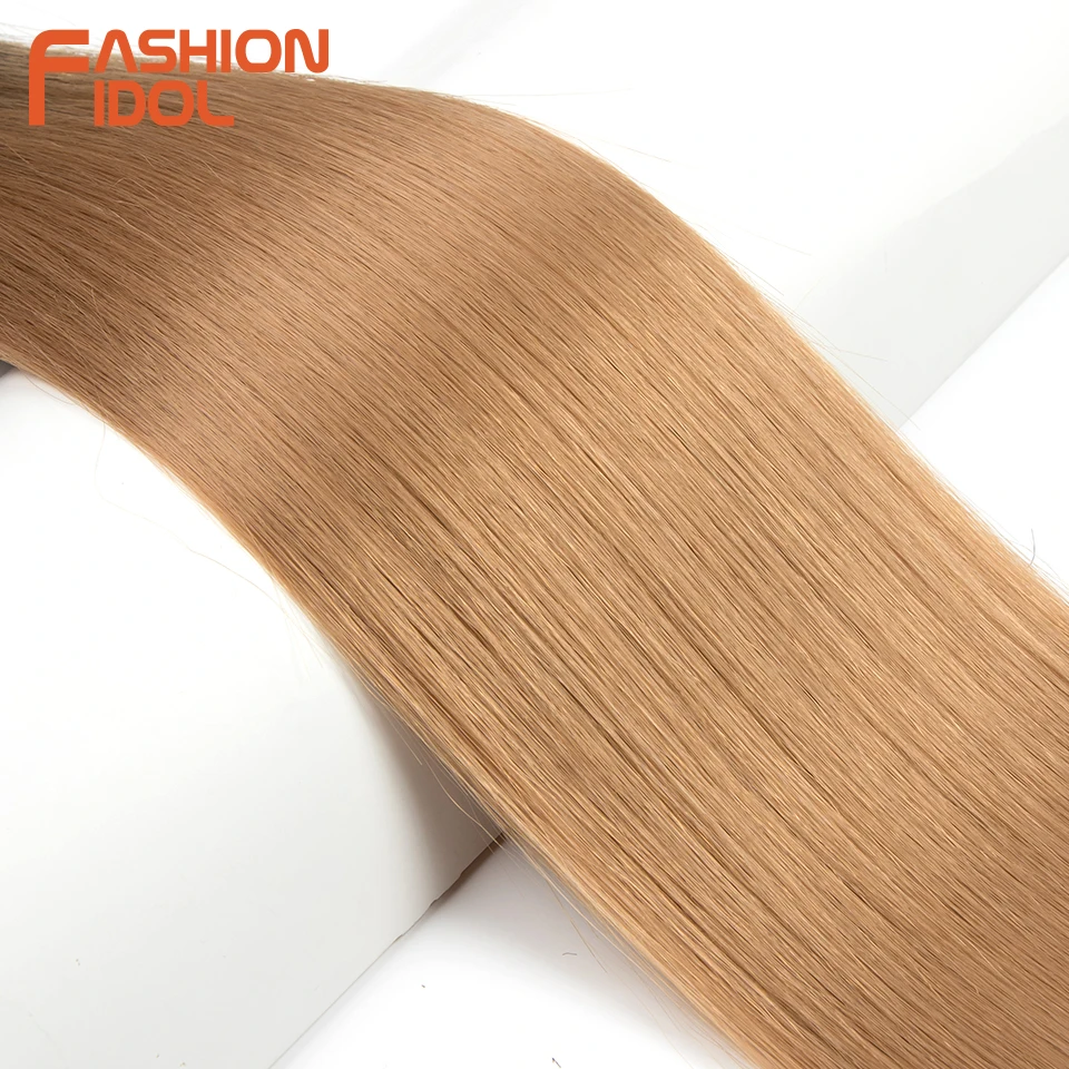 Bone Straight Hair Extensions Ombre Blonde Hair Bundles Super Long Hair Synthetic 24 Inch Straight Hair Full to End FASHION IDOL images - 6