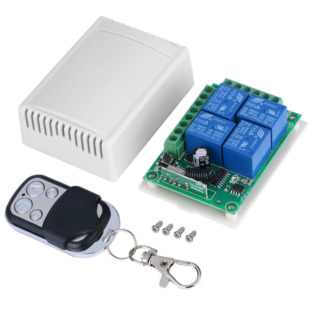 433MHZ DC12V 4 CH Channel Wireless Metal Transmitter RF Relay Remote Control Switch Receiver | Электроника
