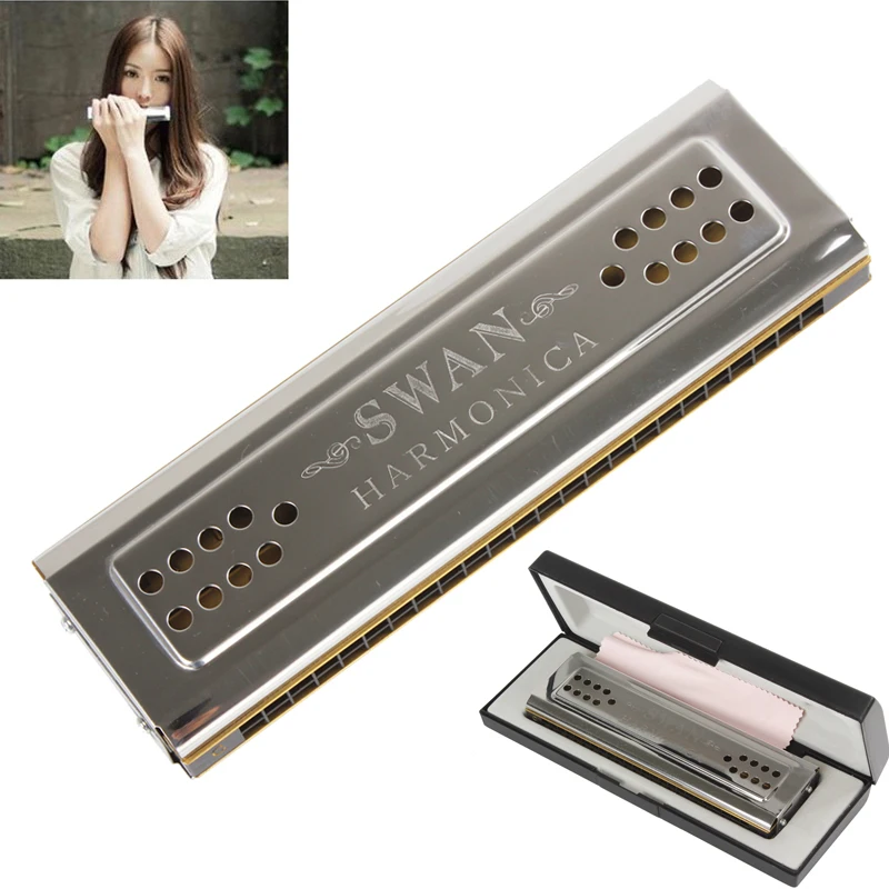 

Double Sided Metal Tremolo Harmonica C&G Key 24 Holes Harp Mouth Organ Woodwind Instruments for Adult Child Beginners