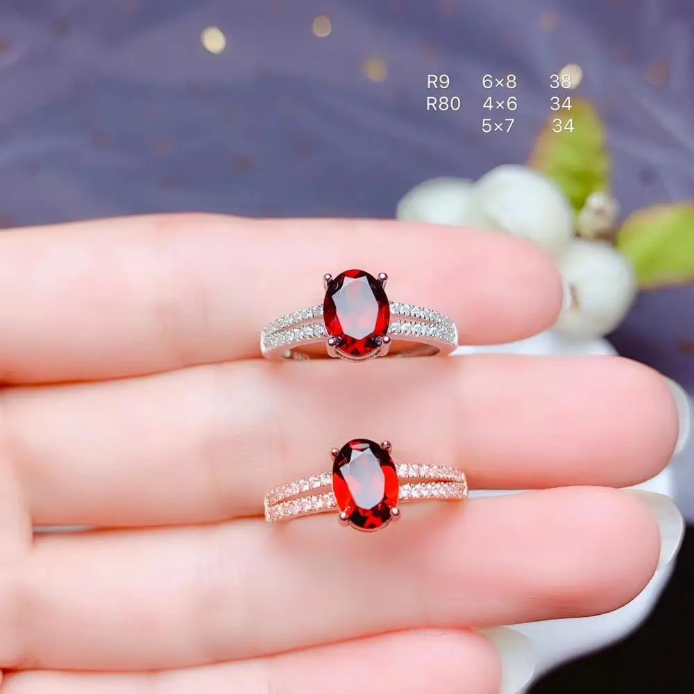 

classic wine red garnet gemstone silver ring for women ornament birthday anniversary gift lowest price for promotion