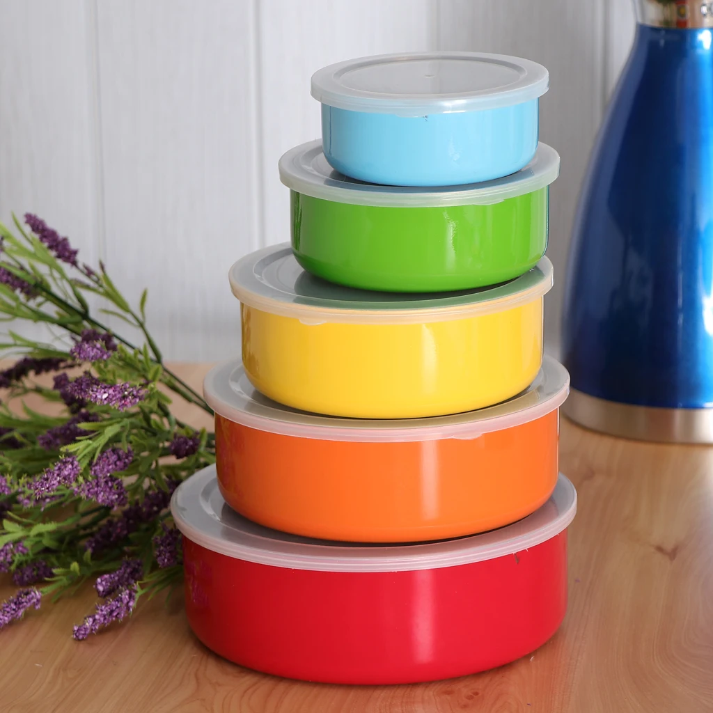 5Pcs Stainless Steel Mixing Bowls Set with Lids for Food Fruit Vedetable Containers Sweet Ice Cream Storaging Supplies