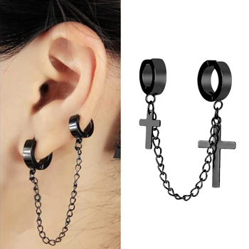 

BT-S882 Single Stainless Steel Cross Pendant Earrings Unisex Titanium Steel Chain Earrings Boys Girls Fashion Punk Jewelry Gift