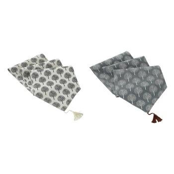 

Natural Cotton & Linen Table Runner with Tree Pattern, Handmade Farmhouse Style Table Runner with Tassel (86 Inches)