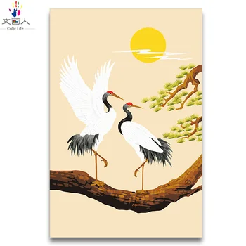

Two White Cranes Numbers Painting by The Number Package,drawing Paint Coloring by Numbers on Canvas One Piece Animal Modern